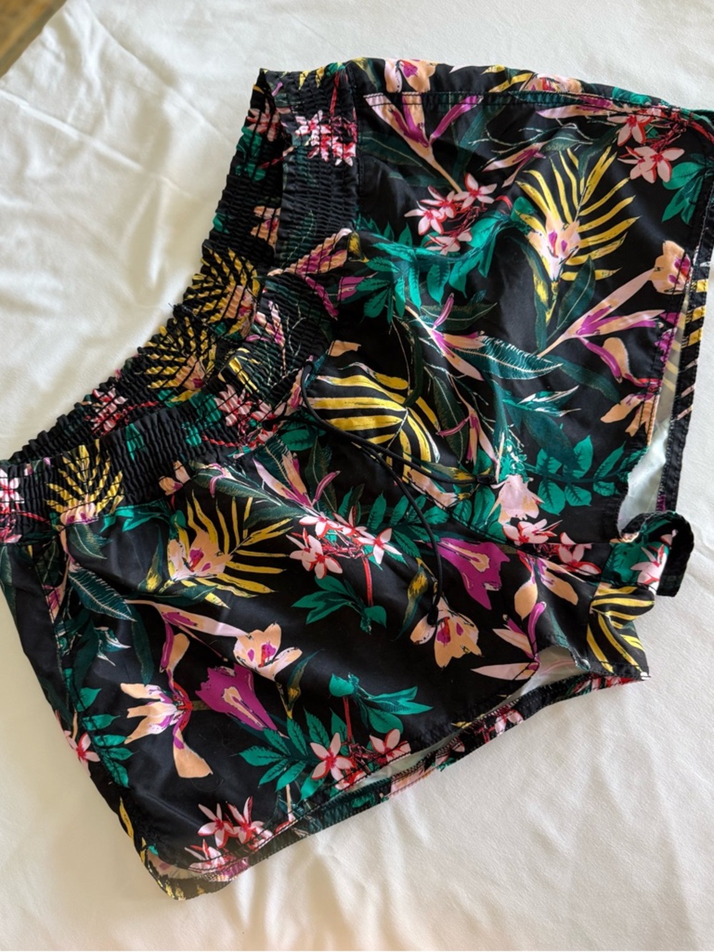 5/$25 OLD NAVY Tropical Floral Black High-Waist Drawstring Shorts - XXL